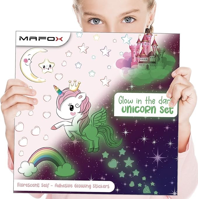 Glow in The Dark Unicorn Rainbow, Castle, Moon & Stars Vinyl Stickers Wall Decor