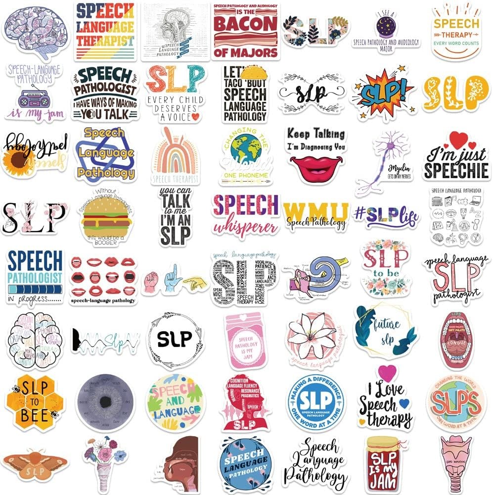 SLP Stickers, Speech Therapy Decals, 56PCS Speech Language Pathologist Stickers