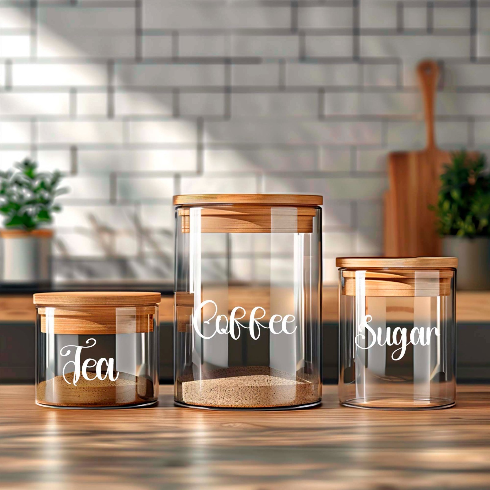 Coffee Tea Sugar canister decal vinyl lettering Pantry kitchen organization