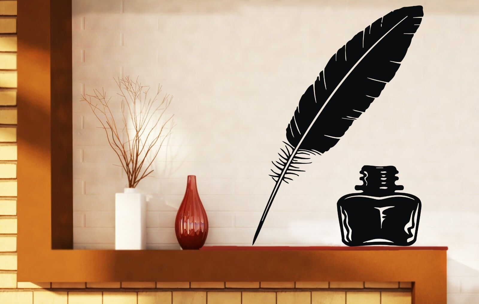 Wall Vinyl Sticker Decor Vintage Item for Writing Letters Pen and Inkwell (n199)