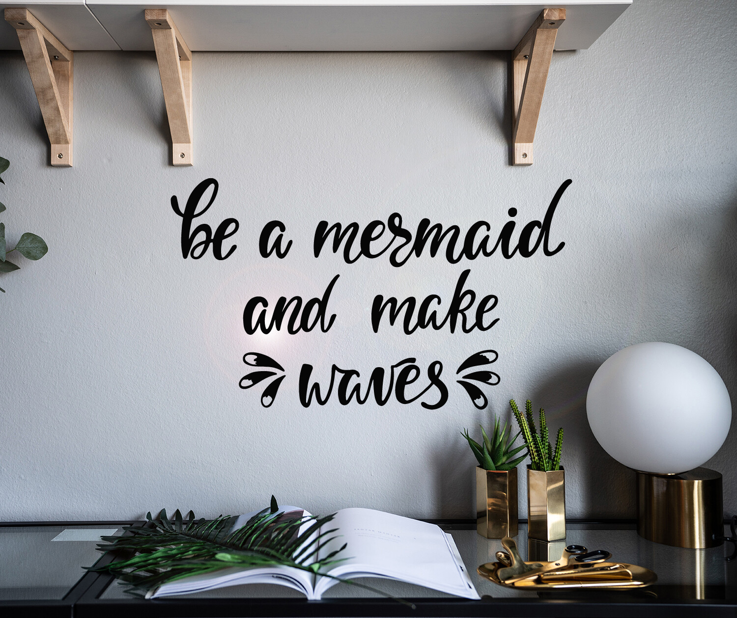 Vinyl Wall Decal Quote Be Mermaid And Make Waves Stickers 22.5 in x 13 in gz192