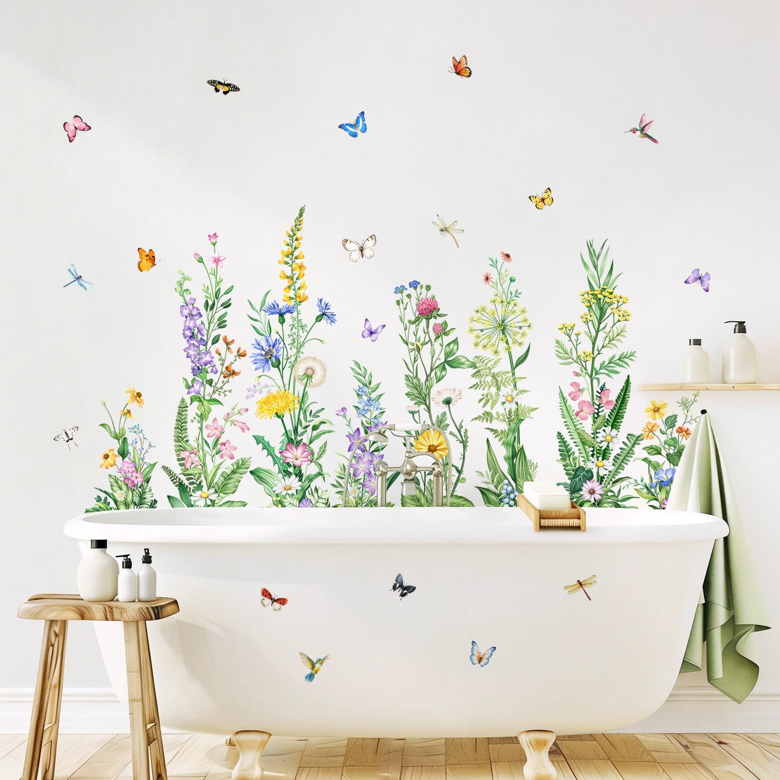Wildflower Wall Decals Spring Summer Flower Floral Grass Wall Decals with But…