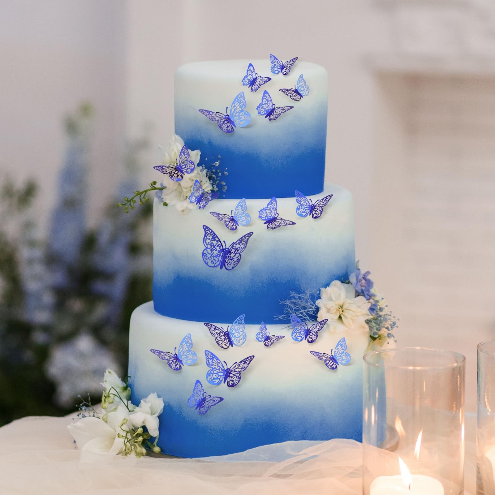 72 Pcs Butterfly Decorations, 3 Sizes 3 Styles, 3D Wall Decor, Blue