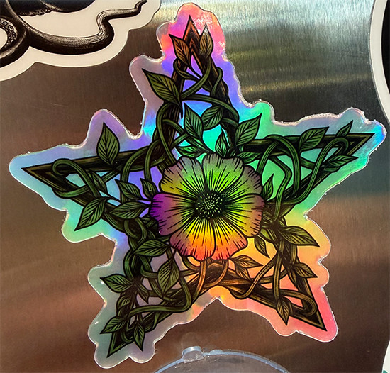 Vine Flower Pentagram Sticker on holographic bck Die-Cut 2.86" x 3" Free Ship