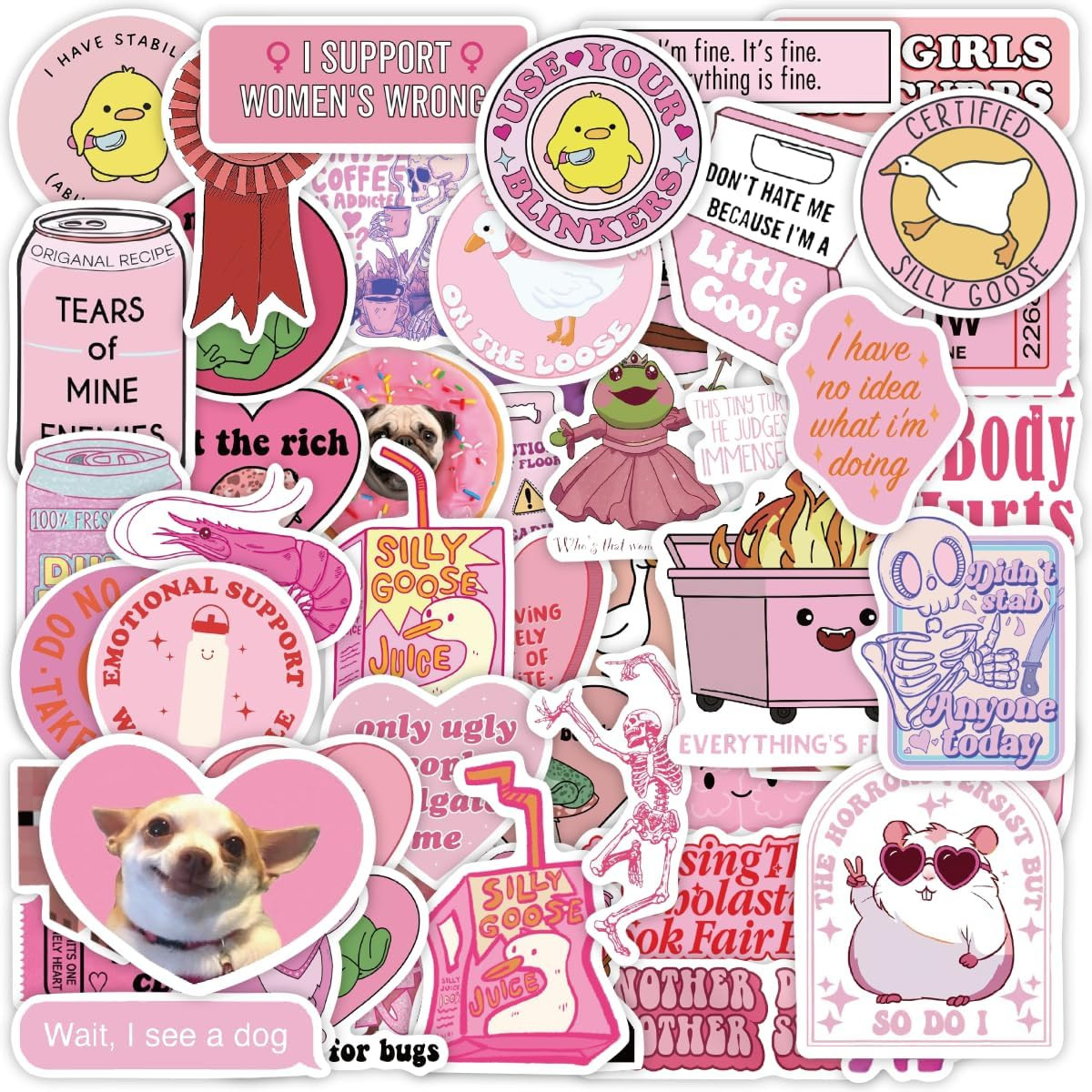 50 PCS Pink Funny Stickers for Adult,Pink Meme Stickers for Women,Waterproof Coo