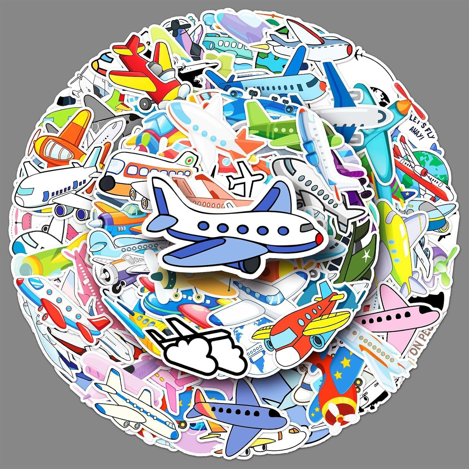 Airplane Stickers 101 Pcs Vinyl Cute Cartoon Aircraft Sticker for Laptop Water B