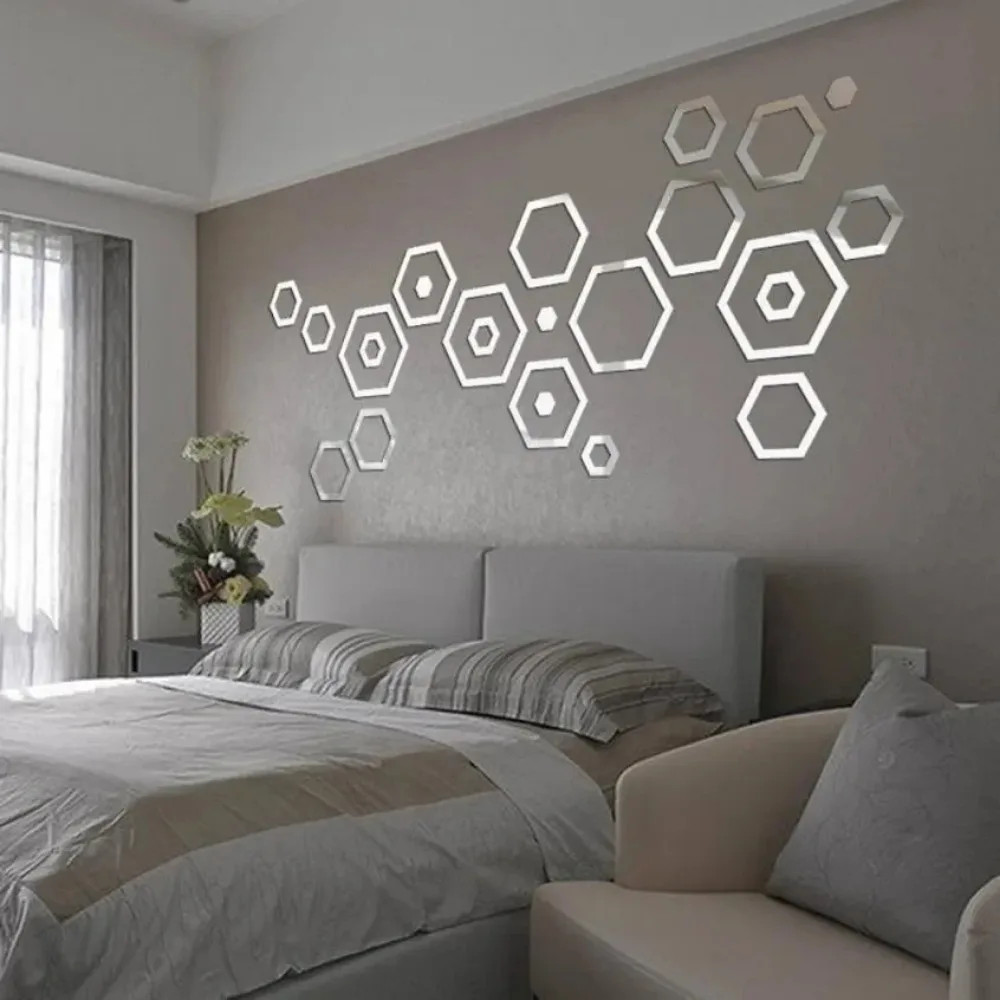 Hexagonal Mirror Stickers 24pcs Acrylic 3d Bedroom Self-adhesive Decoration Home