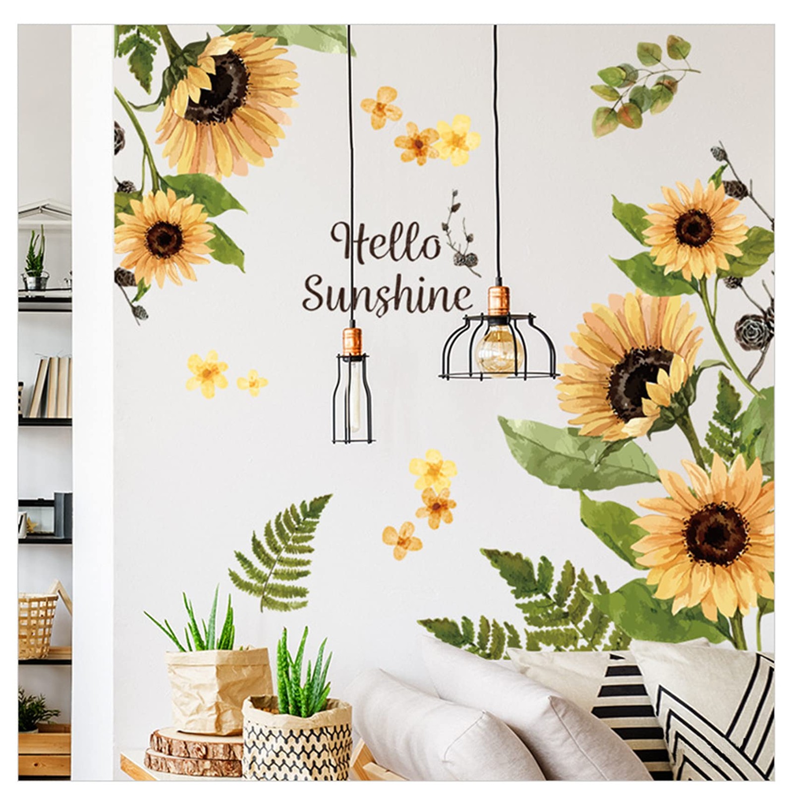 Sunflower Wall Stickers, 3D Yellow Flower Decals, Easy 38x32in,