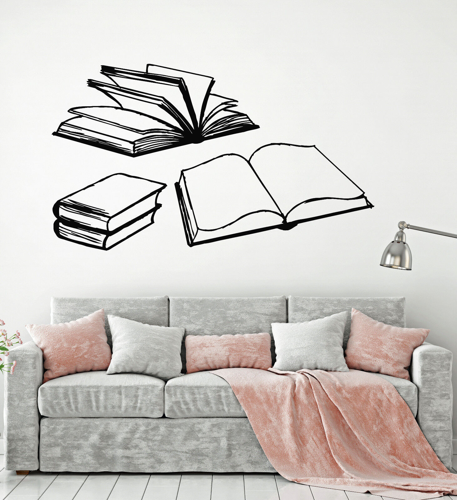 Vinyl Wall Decal Open Books Reading Room Library Bookworm Stickers (1965ig)