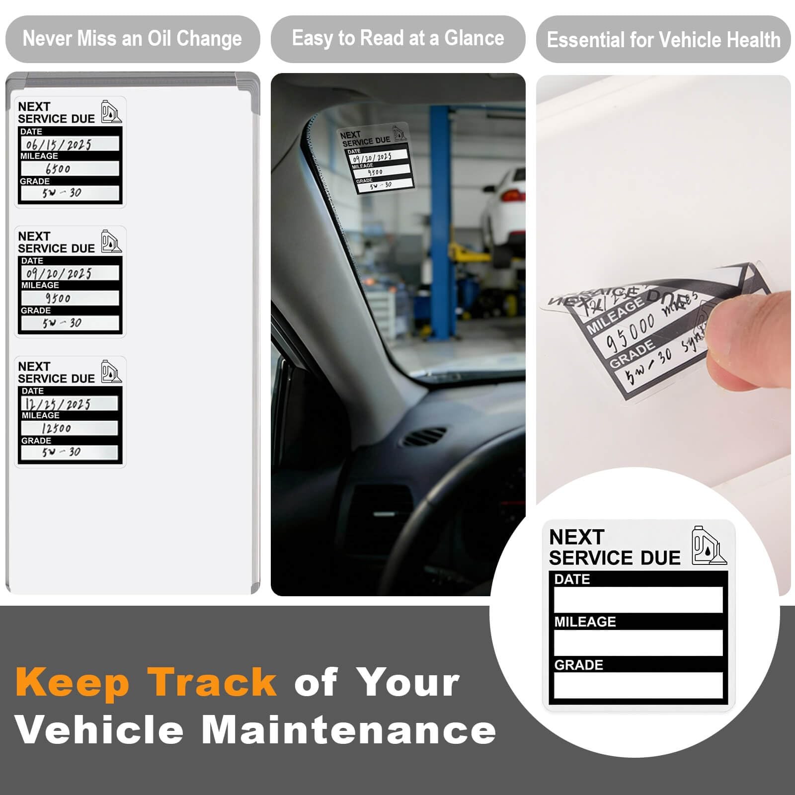 Static Cling Oil Change Stickers for Windshield, 120 Pcs 2×2 Inches No Glue N…