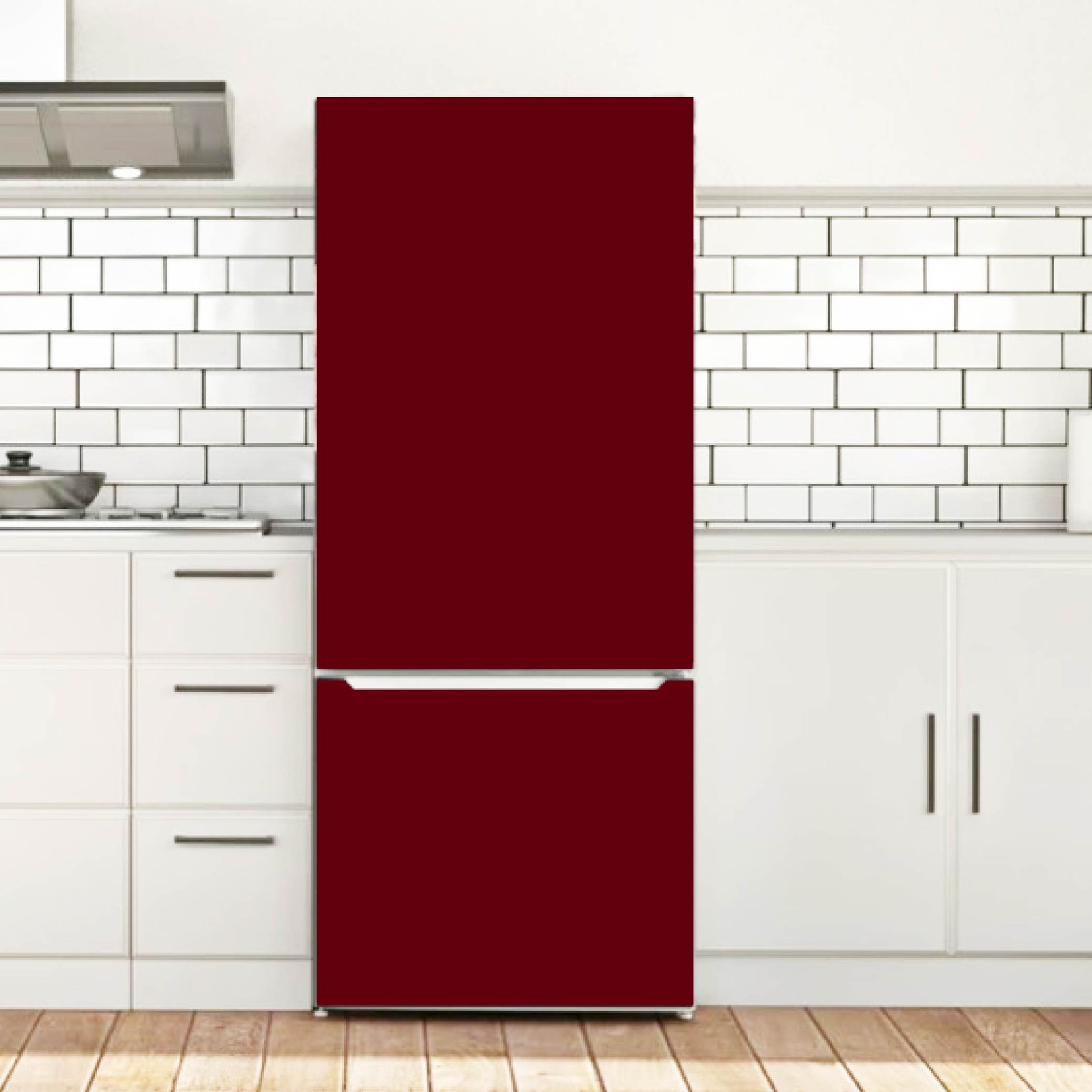 Deep Red Peel and Stick Refrigerator Wrap Solid Color Design