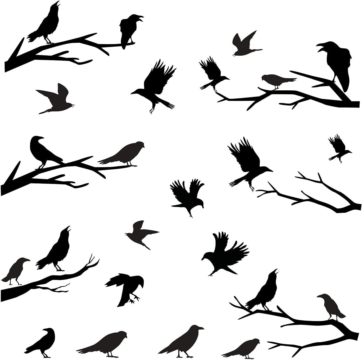 Black Crows Wall Decals Winter Branches Wall Decals Bird Wall Stickers Bedroom F