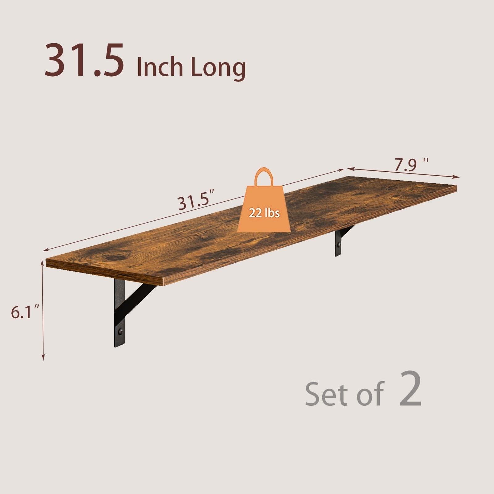 DINZI LVJ Long Wall Shelves, 31.5 Inch Wall Mounted Shelves Set of 2, Easy-to…