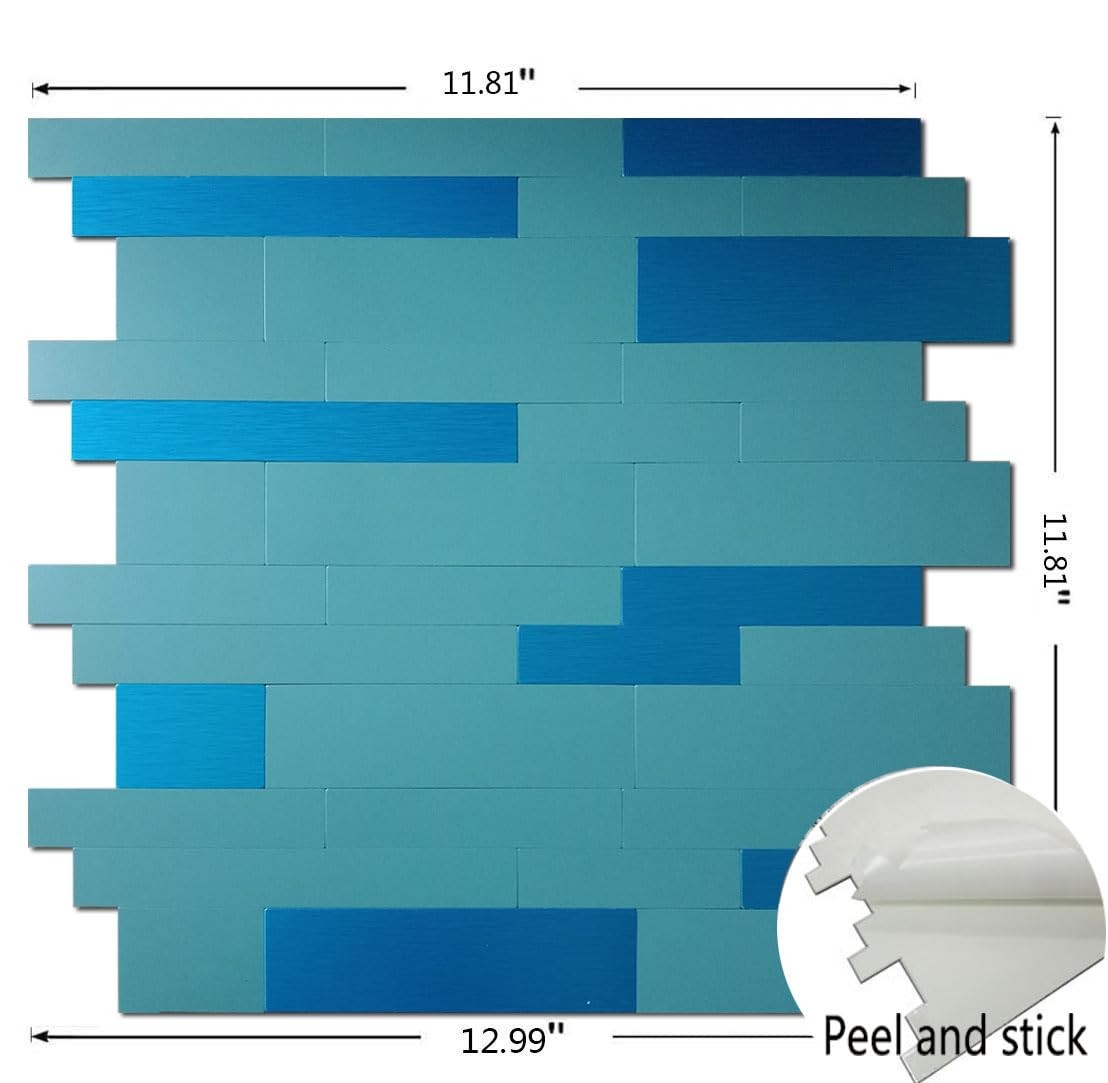 10-Sheet Peel and Stick Metal Backsplash Tiles, Self Adhesive Aluminum 3D Wal…