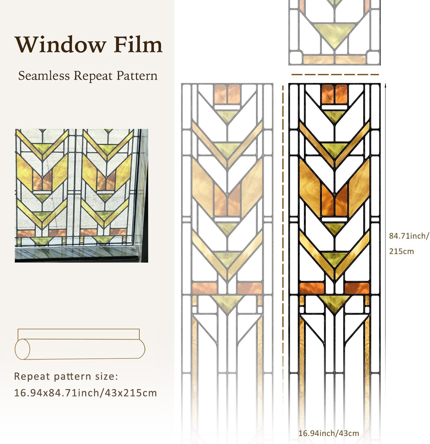 Faux Stained Glass Effect Transparent Window Film Original Hand Drawn Static