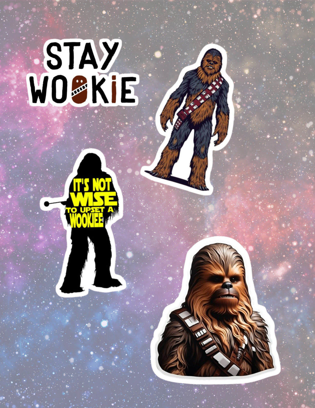 Chewbacca Star Wars Movies 4pc Sticker Pack