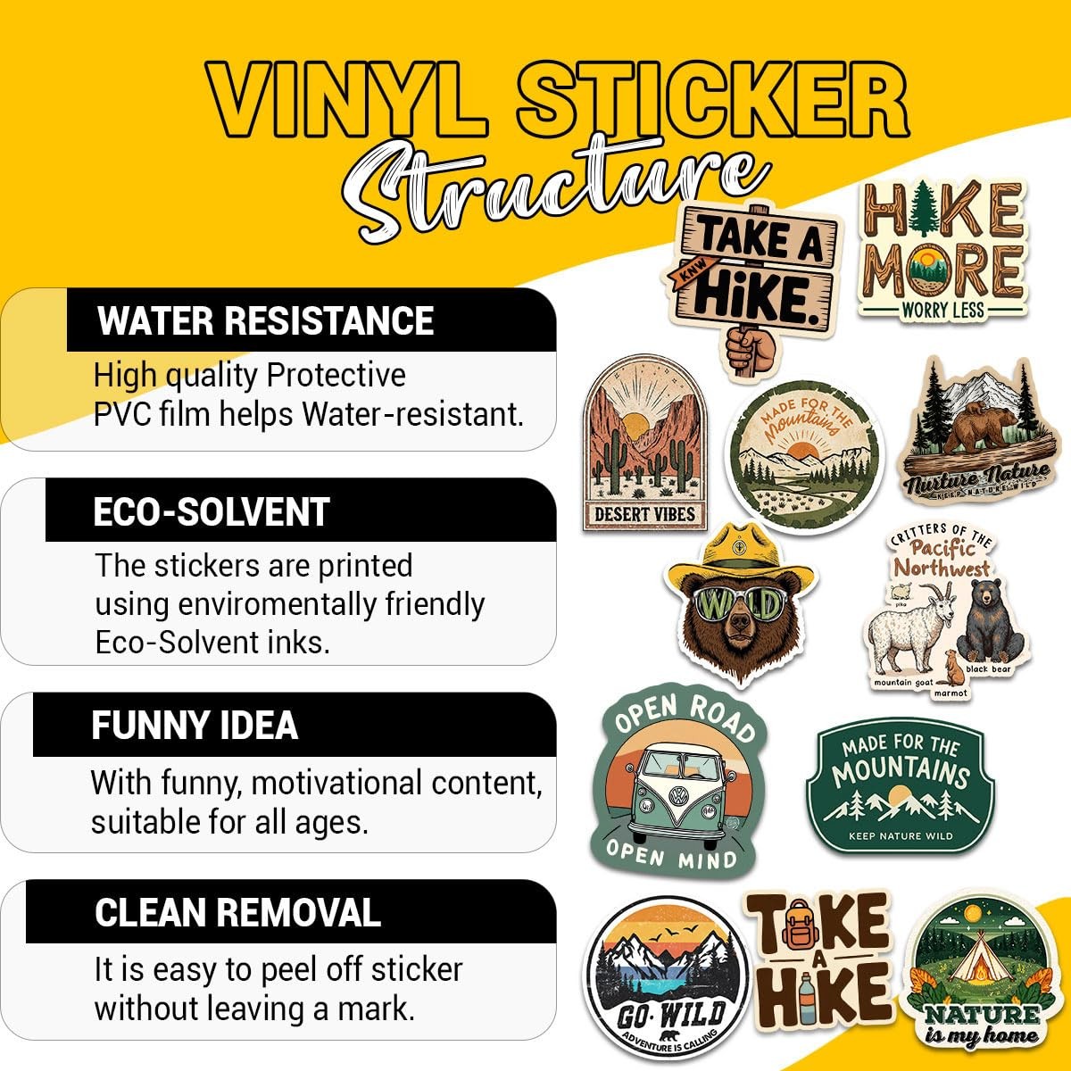 12Pcs Hiking Stickers, Outdoor Hiking Stickers, Adventure Nature Travel Stick…