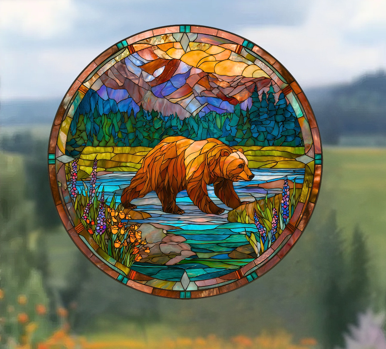 Bear Faux Stained-Glass WINDOW CLING Sun-catcher Size 8"