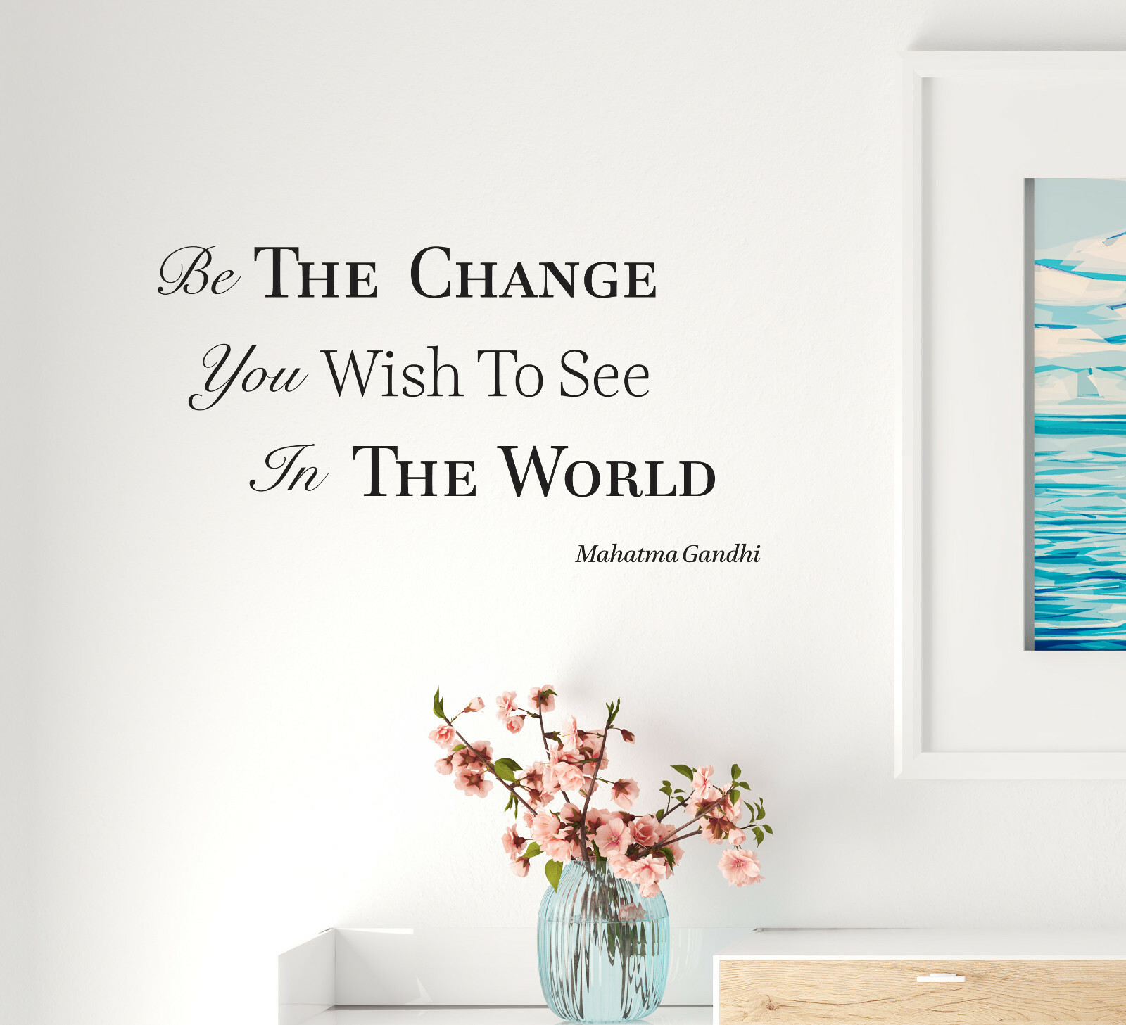 Wall Decal Gandhi Motivation Phrase World Change Vinyl Decor Black gz450