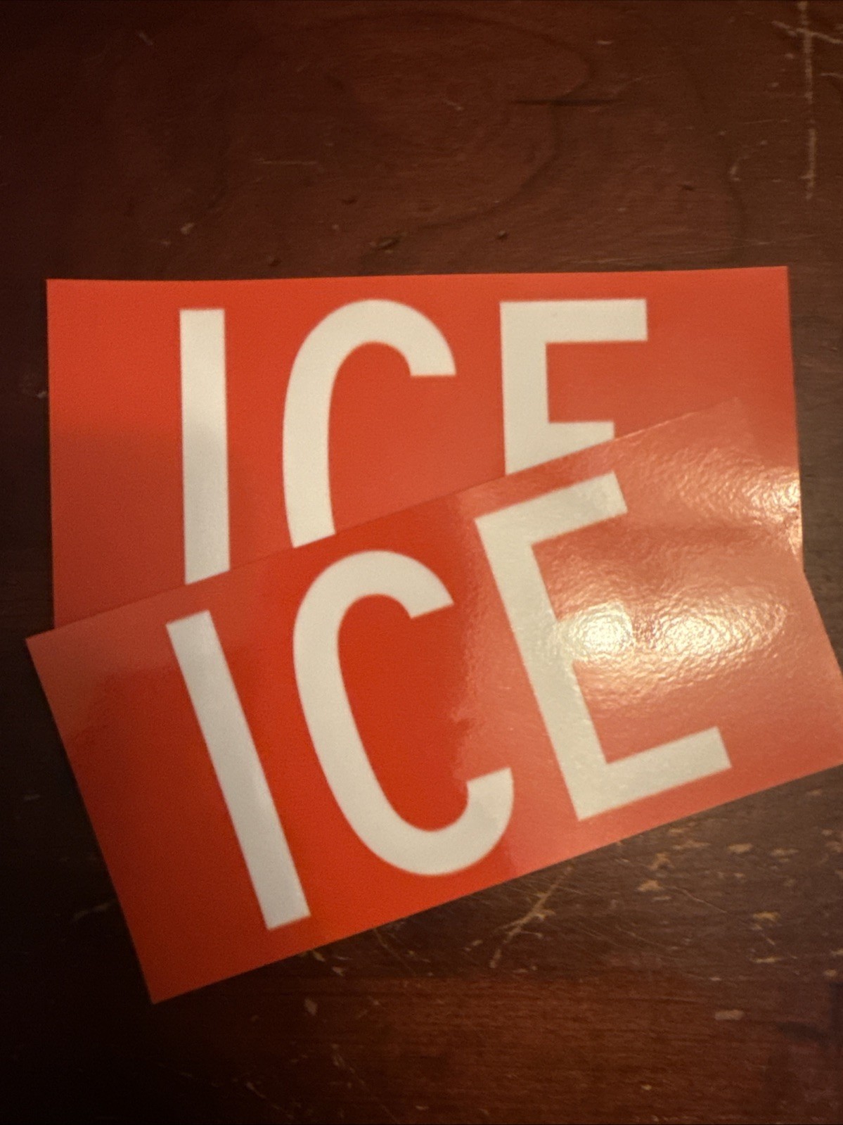 ICE Sticker, Red & White, STOP ICE. Arlon Laminated. 2 Pack.