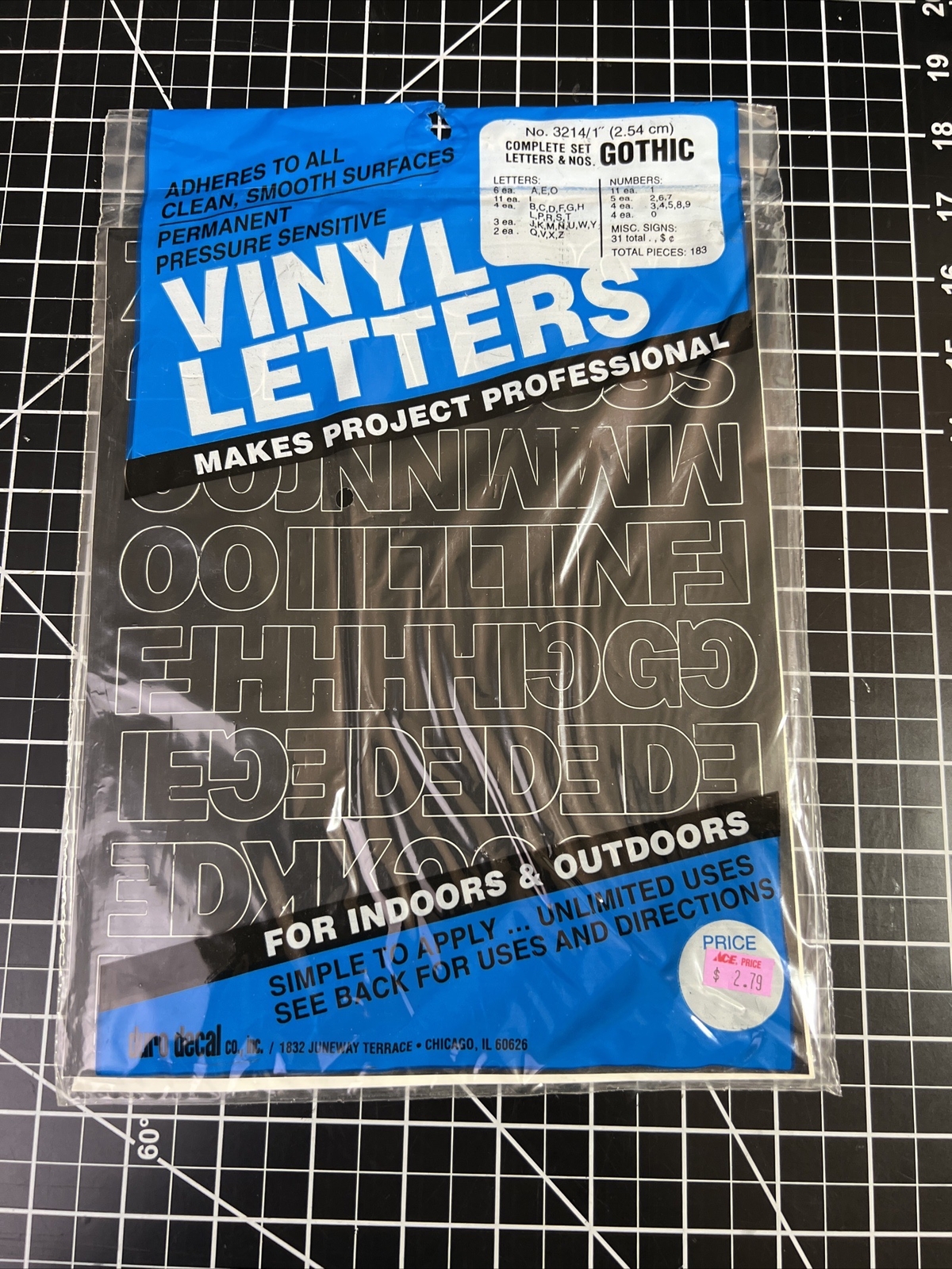 GOTHIC BLACK Adhesive Vinyl Letters & Numbers 1" INDOORS OUTDOORS SEALED