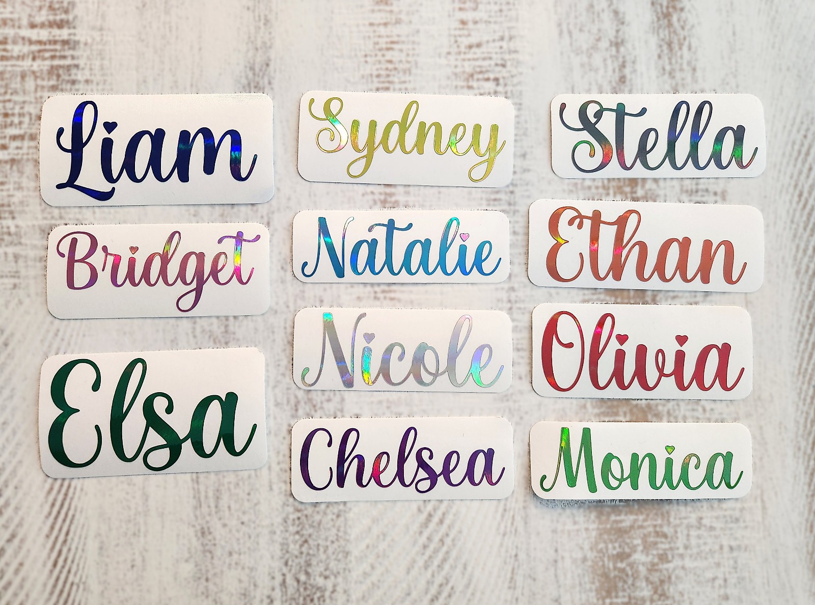 Holographic Personalized Cursive Name Decal, Multiple Colors
