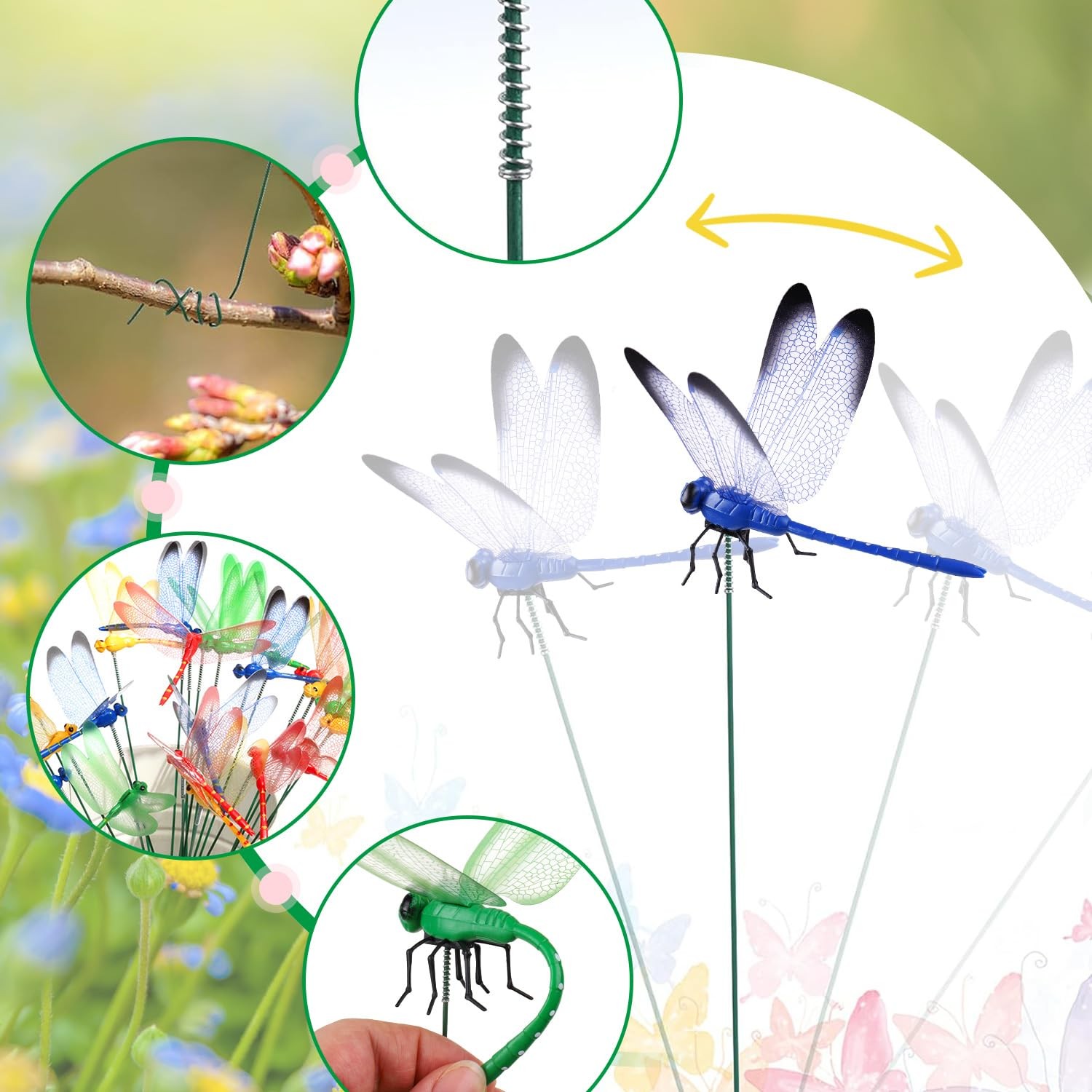 Amaonm 20pcs 3D Colorful Dragonfly Garden Decorations Decor Dragon Fly Garden…