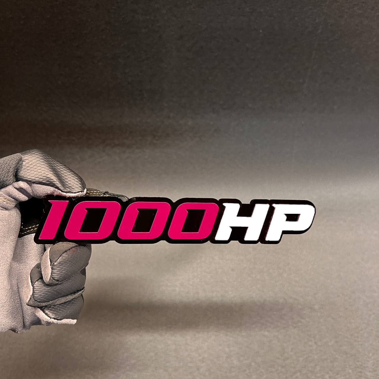 1X 1000 HP Custom 3D Car Emblem Multicolor Acrylic Badge WHITE / BLACK – PINK