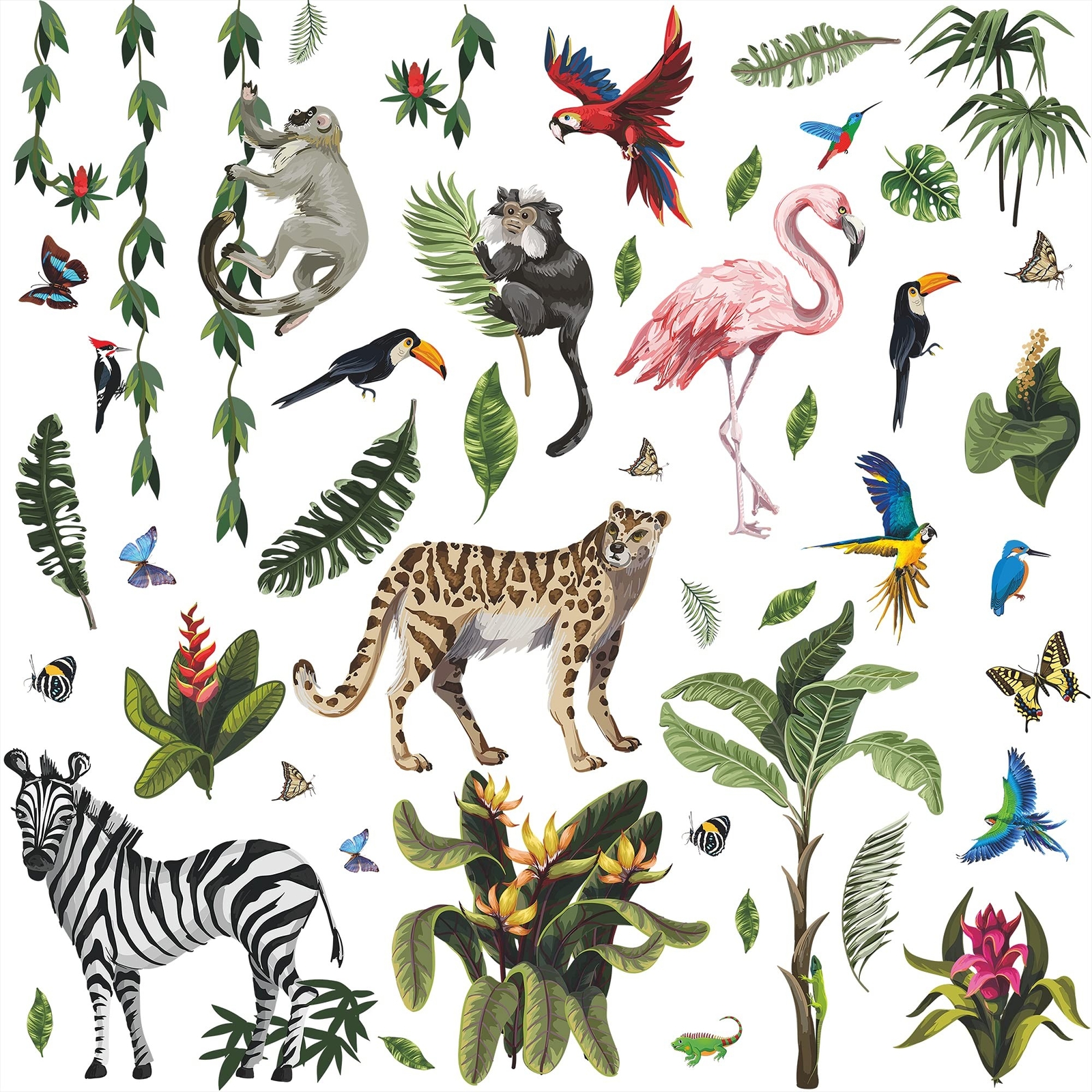 RW-4963 Creative Jungle Animals Wall Decals Wild Safari Animals Wall Stickers…