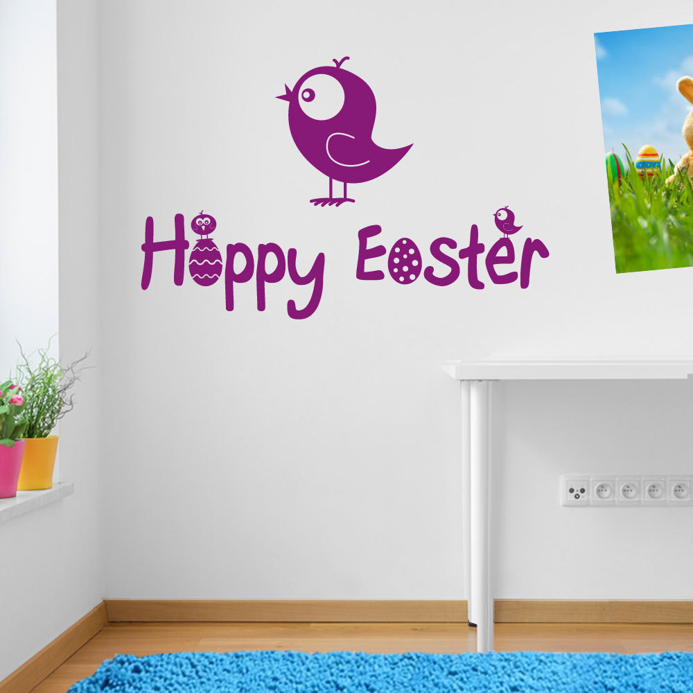 Happy Easter Chicks Birds Eggs Display Vinyl Window & Wall Decals Stickers A148