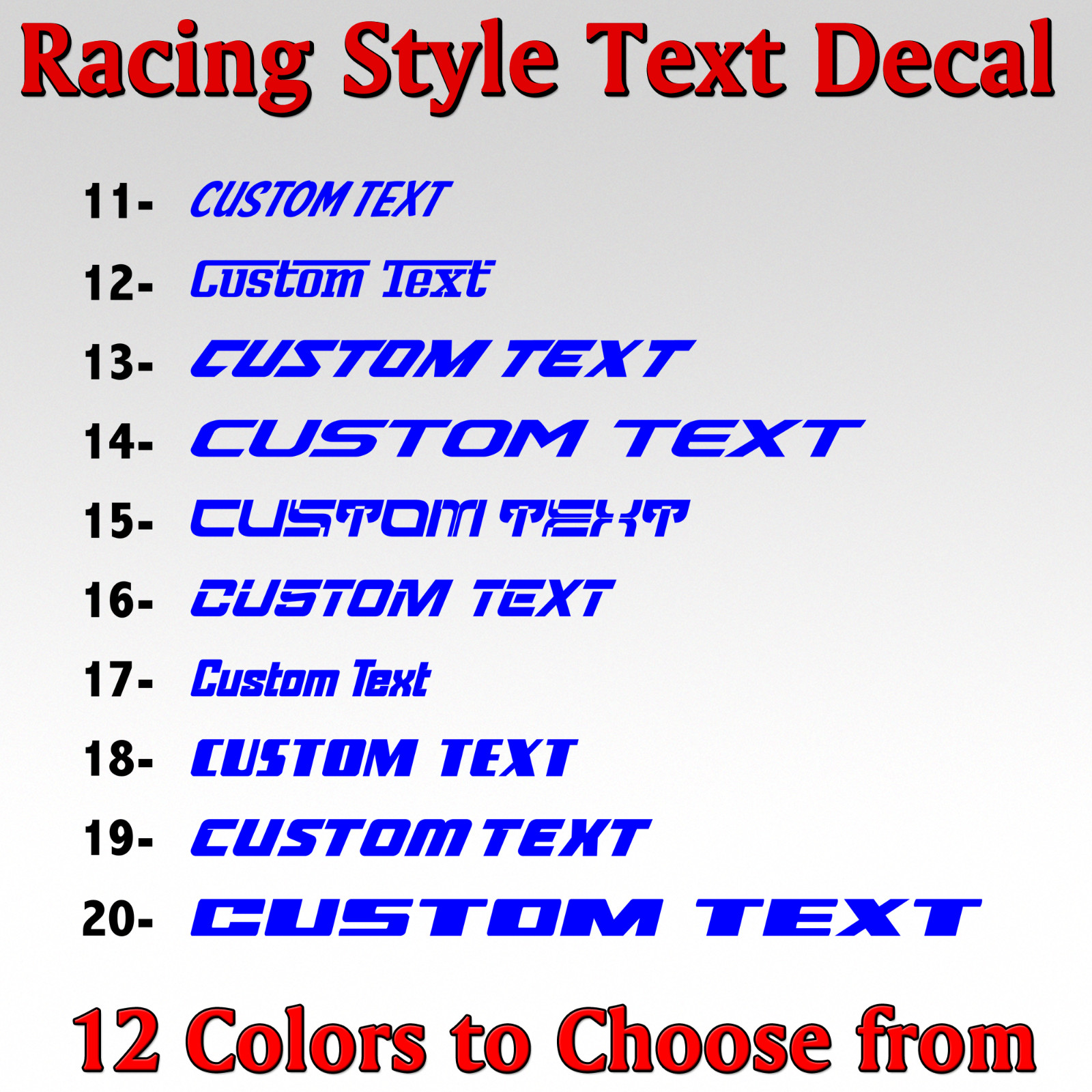 Racing Style Custom text die-cut no background Lettering name car decal Vinyl V2