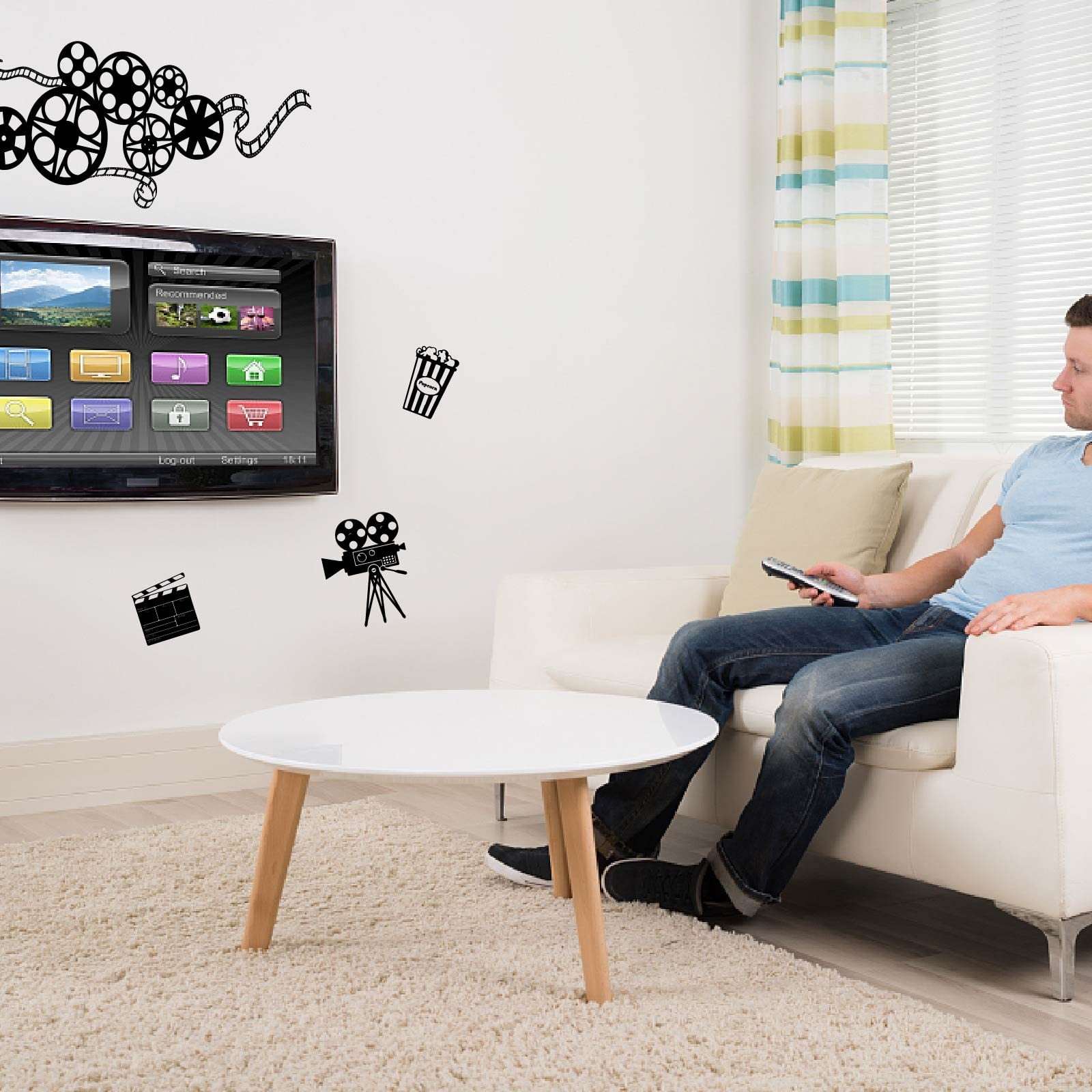 Movie Reel Wall Decor Movie Elements Wall Sticker Filmstrip Popcorn Decals Vi…