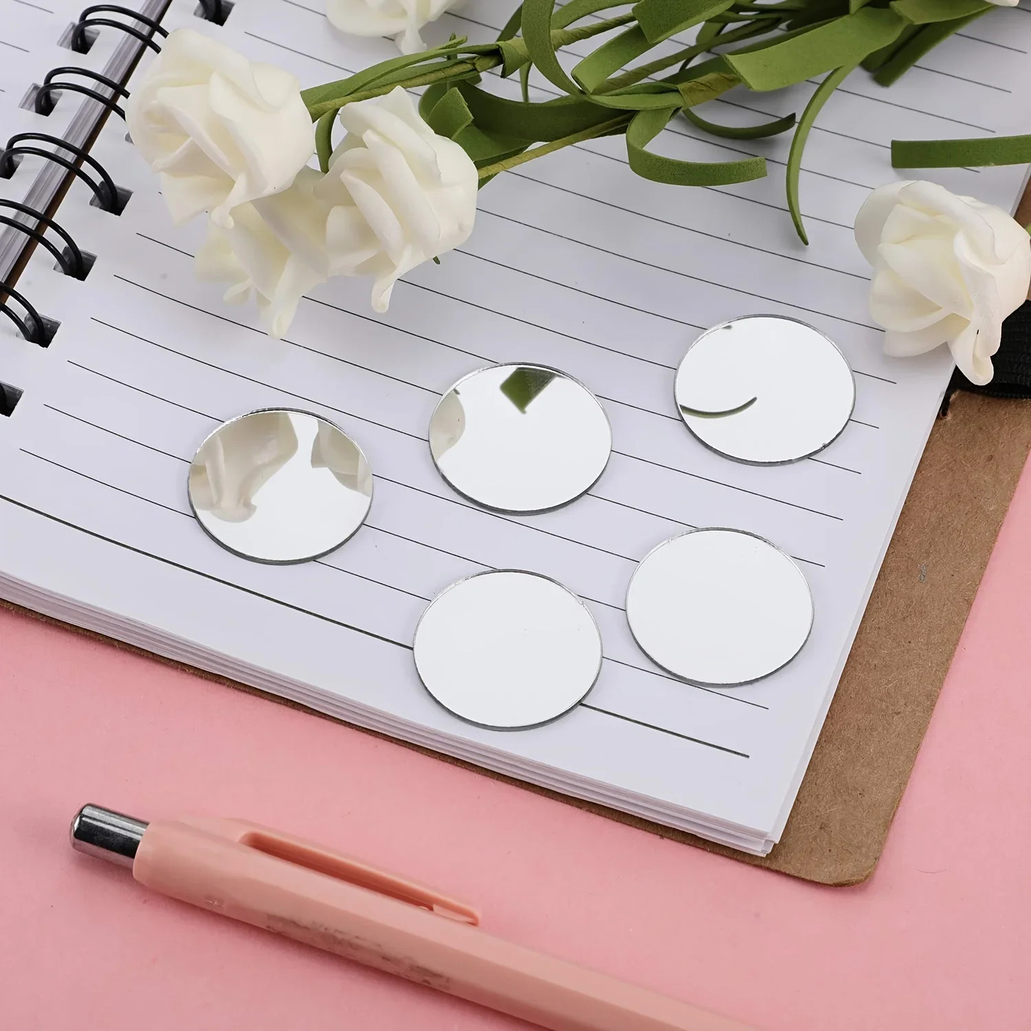 Self-adhesive Mirror Mosaic 100pcs of Acrylic Circular Heart-shaped Diamond Home