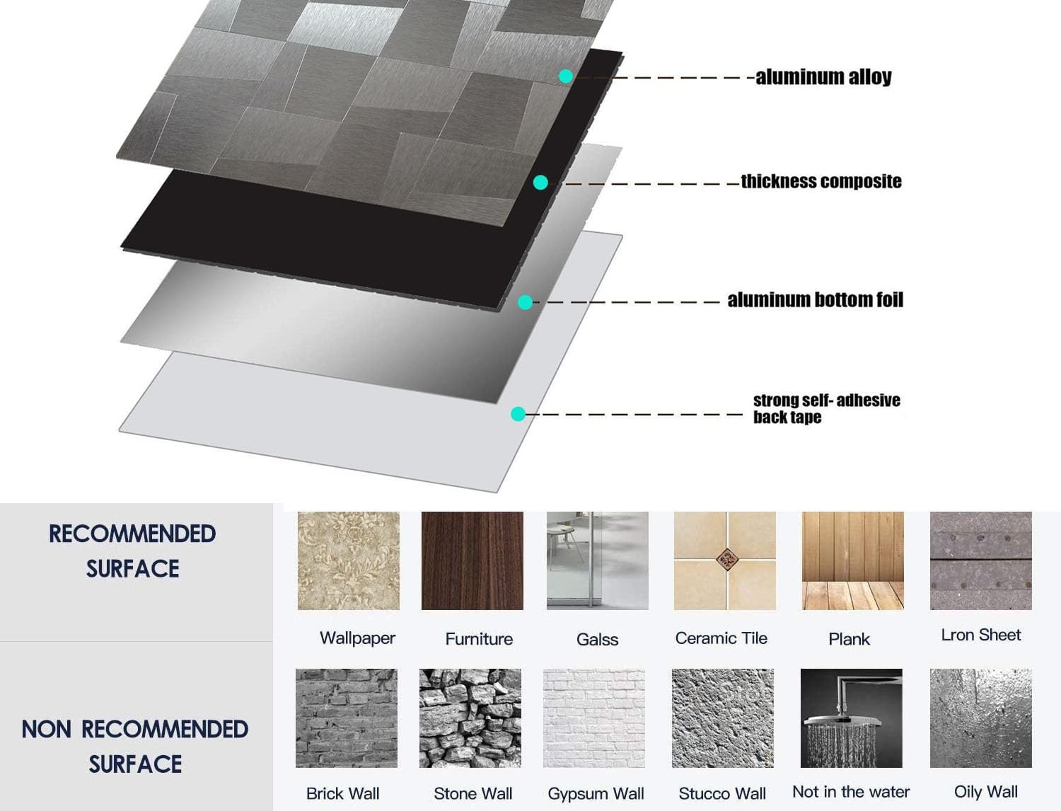 10-Sheet Peel and Stick Metal Backsplash Tiles, Self Adhesive Brushed Aluminu…