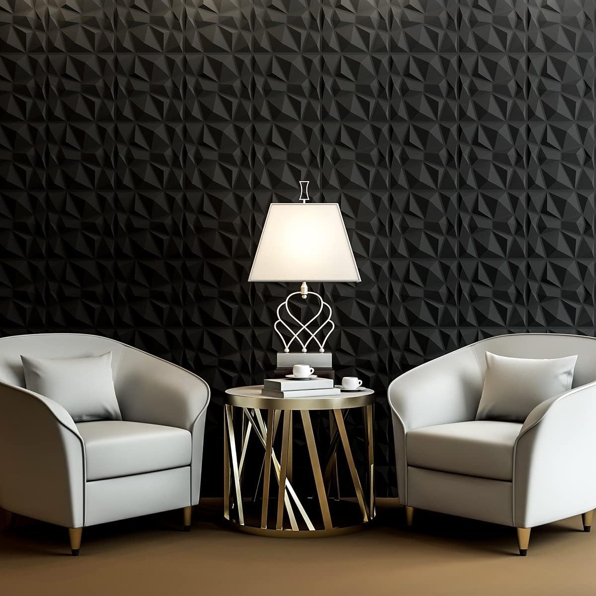 Decorative 3D Wall Panels in Diamond Design, 12"x12" Matt Black for Home and …