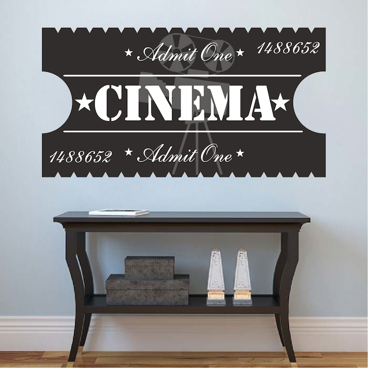 Cinema Ticket Wall Decal Mural Old Fashioned Tickets Movie Theatre Movies, c87