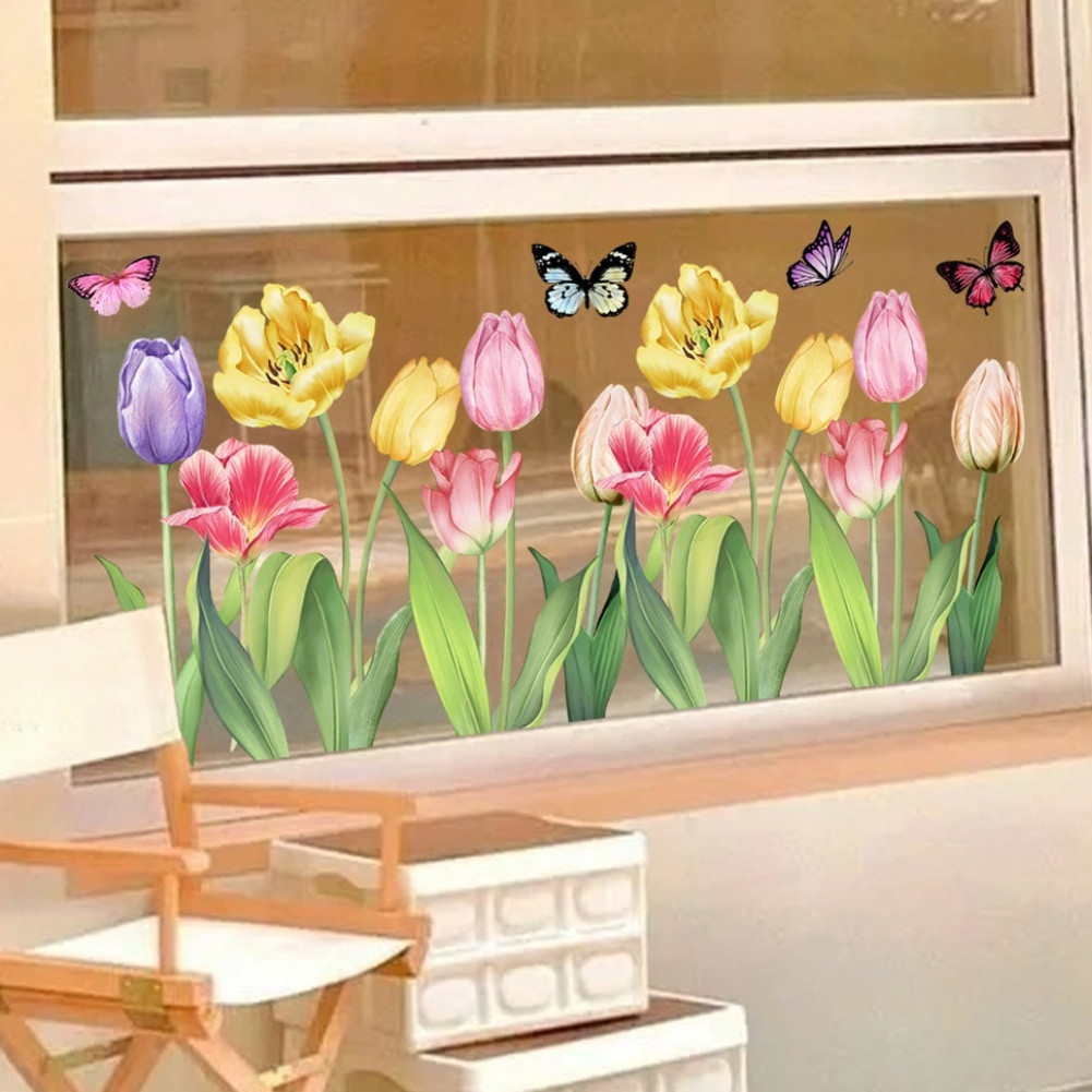 11.81 x 23.62 in Tulip Butterfly Static Window Decal PVC Reusable Glass Sticker