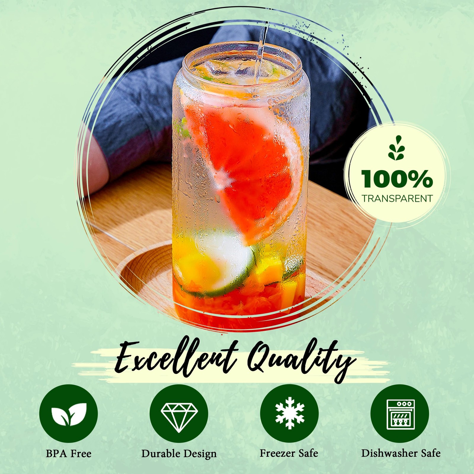 Joyclub 20 oz Glass Cups with Acrylic Lids and Straws 2pcs Can Shaped Glass I…