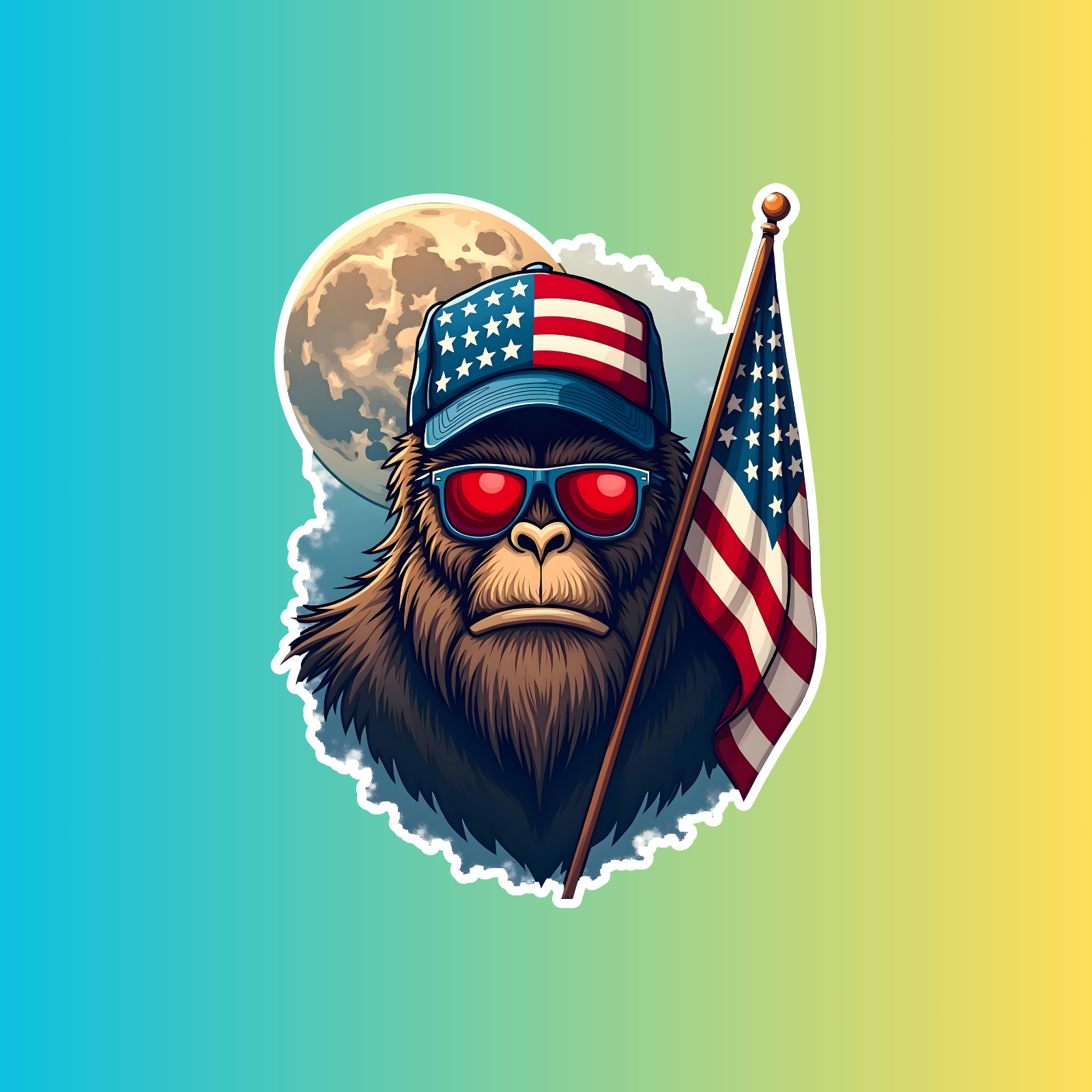 Bigfoot patriotic sticker vinyl decal American flag yeti sasquatch USA freedom