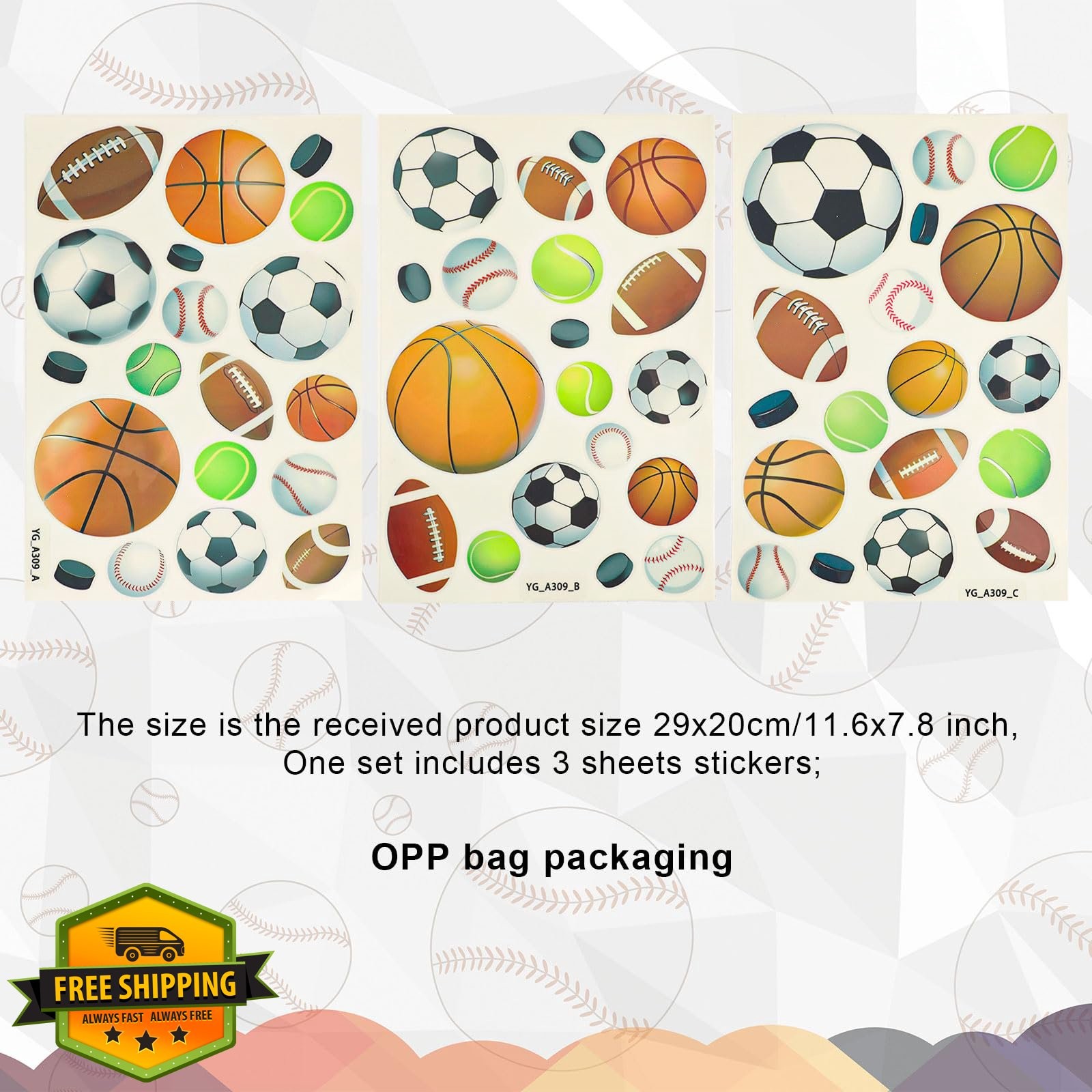 Tinoaly 3pc Glow Sports Ball Wall Stickers