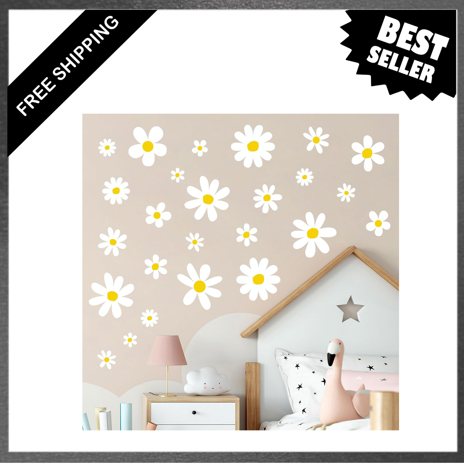 12 Sheets Daisy Wall Decals Flower Wall Stickers Girls Room Decor Peel and Stick