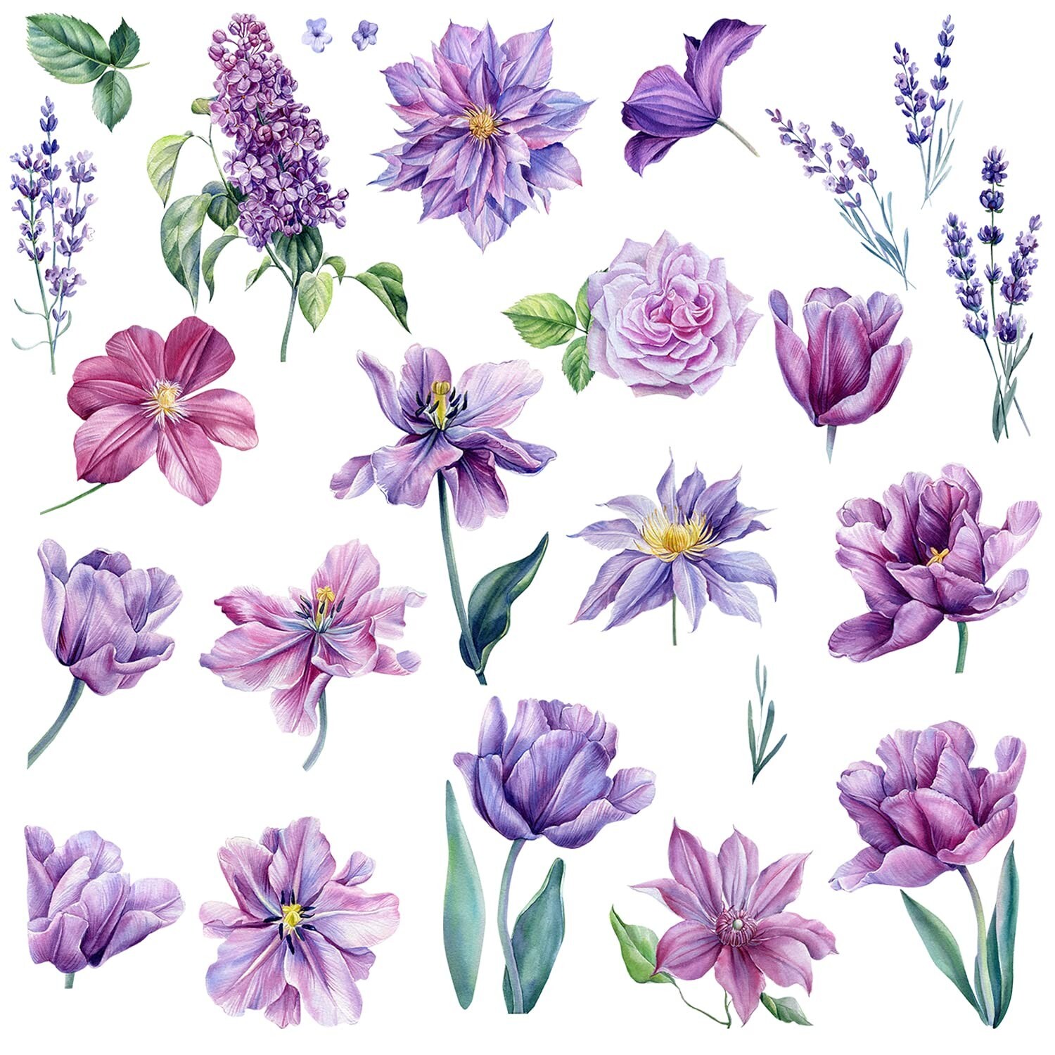 Romantic Purple Flowers Wall Stickers DIY Watercolor Lavender Lilac Wall Deca…