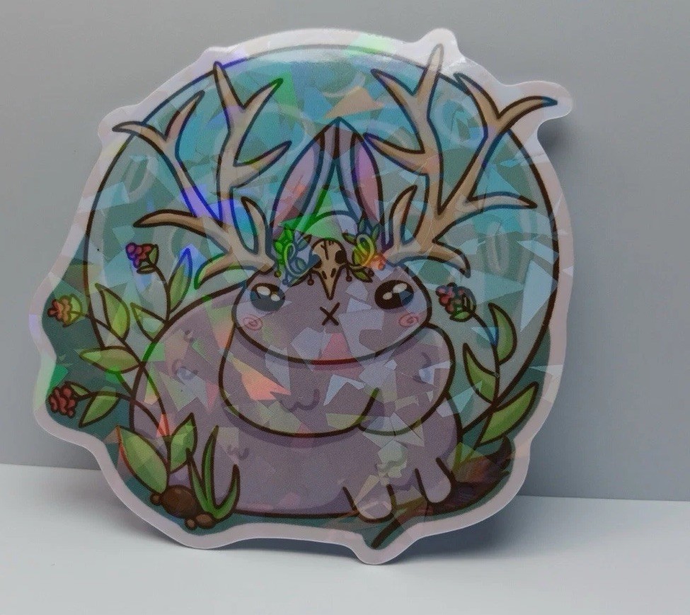 Fat Jackalope Bunny Vinyl Whimsicle Holographic sticker