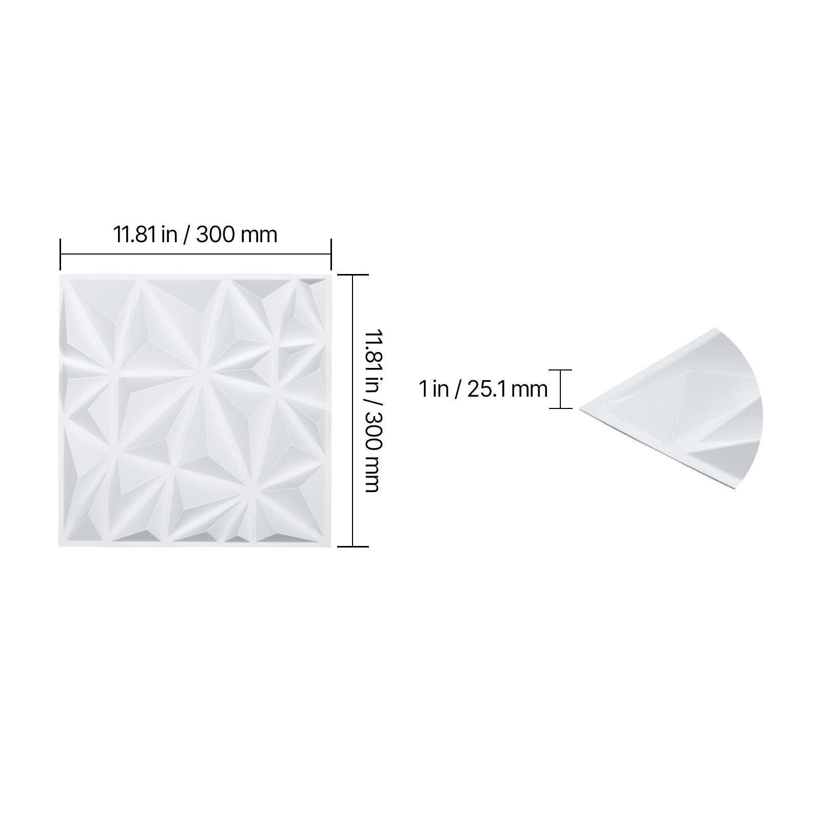 Uimoso 3D Wall Panels 11.81 x 11.81" PVC 32 Sq.Ft Coverage Diamond Matte White