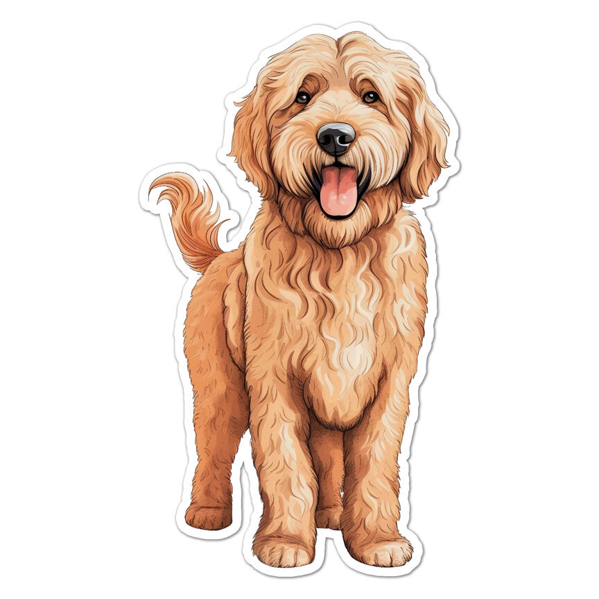 Golden Doodle Dog, Vinyl Decal Sticker, Indoor Outdoor, 3 Sizes, #9639