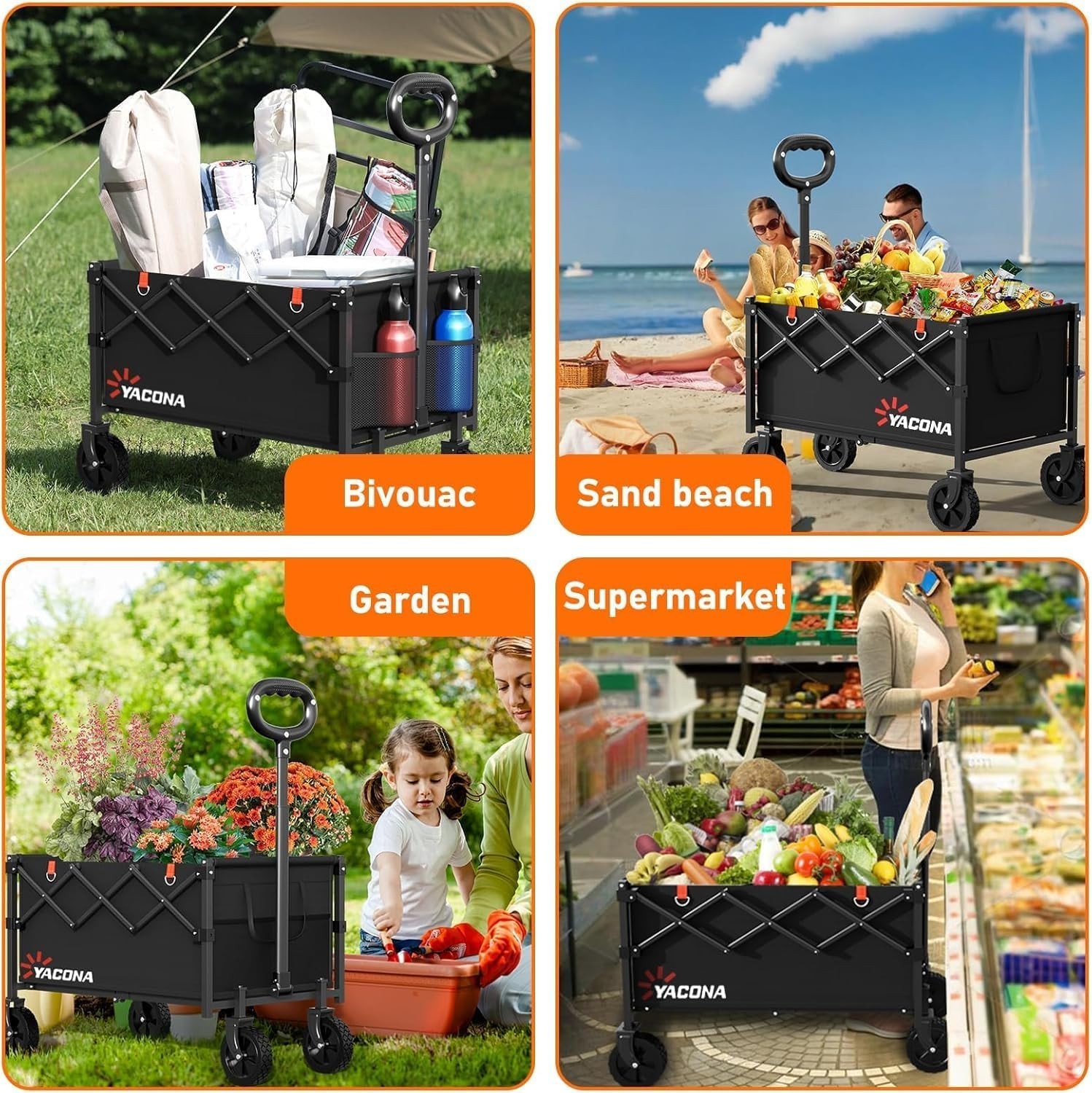 Wagons Carts Foldable, Lightweight Portable Utility Shopping Cart with Wheels…