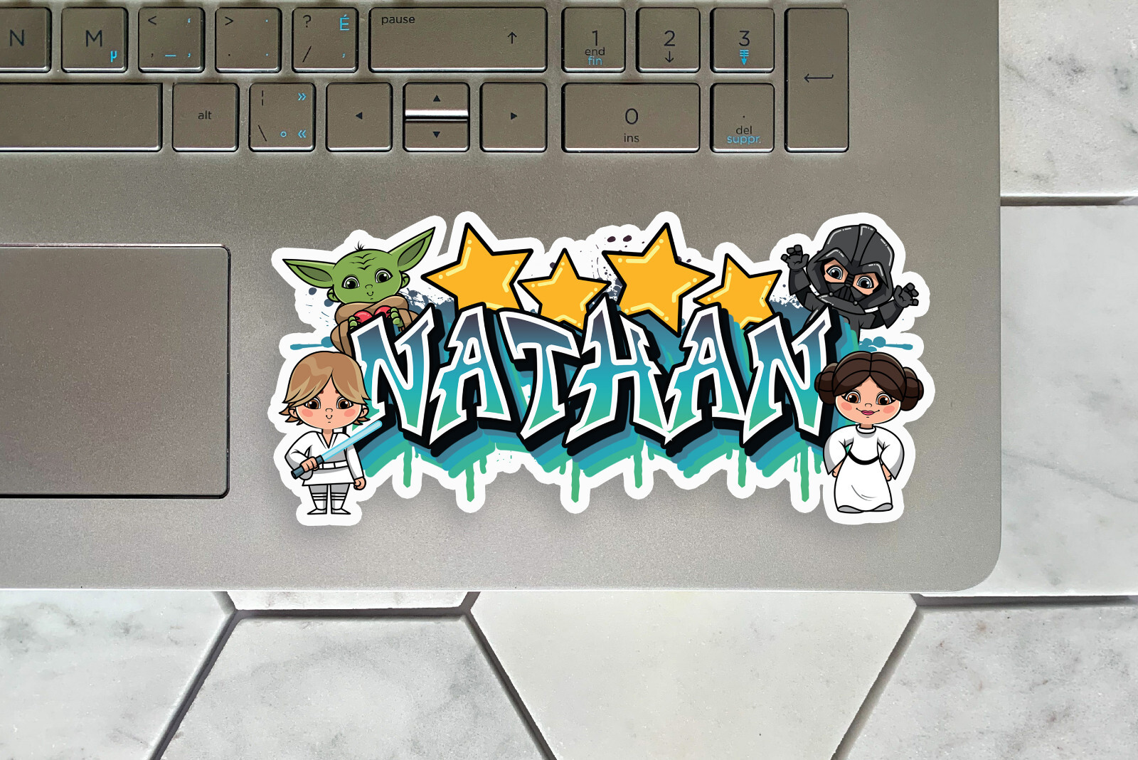Custom Name Sticker Personalized Vinyl Decal Graffiti Style Space Warrior Sci-Fi