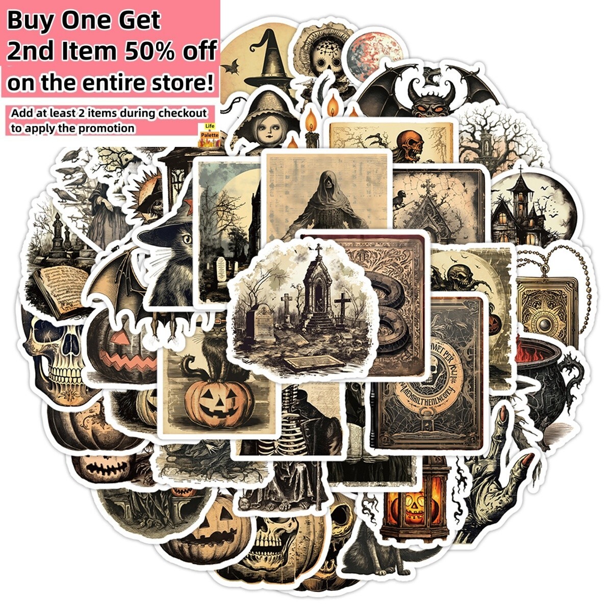 50 Pcs Stickers Vintage Halloween Laptop Luggage Skateboard Car Graffiti Vinyl