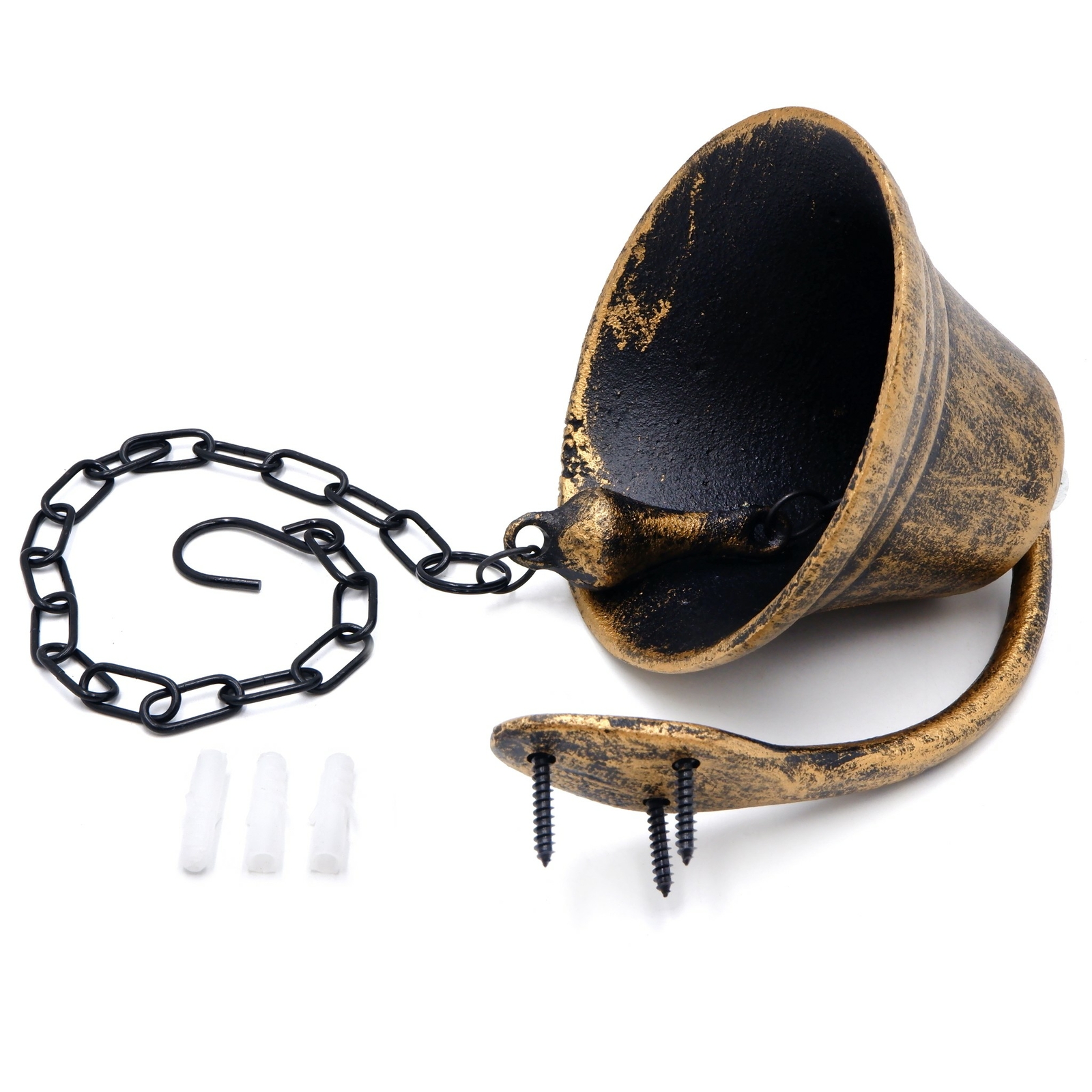 Dinner Bell Wall Hanging Mount Heavy Cast Solid Iron Decoration Gold Small