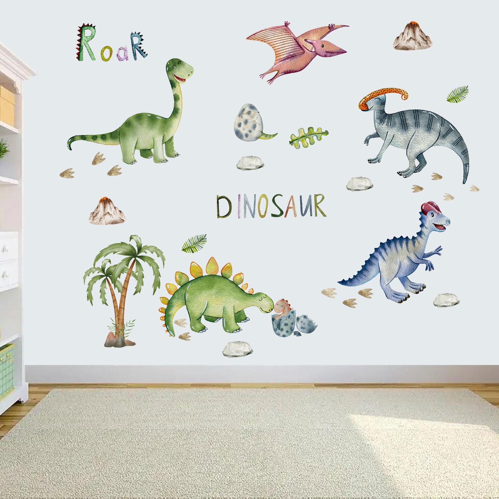 2 PCS Cartoon Dinosaur Wall Stickers Self-Adhesive Room Decor for wall, Wardrobe